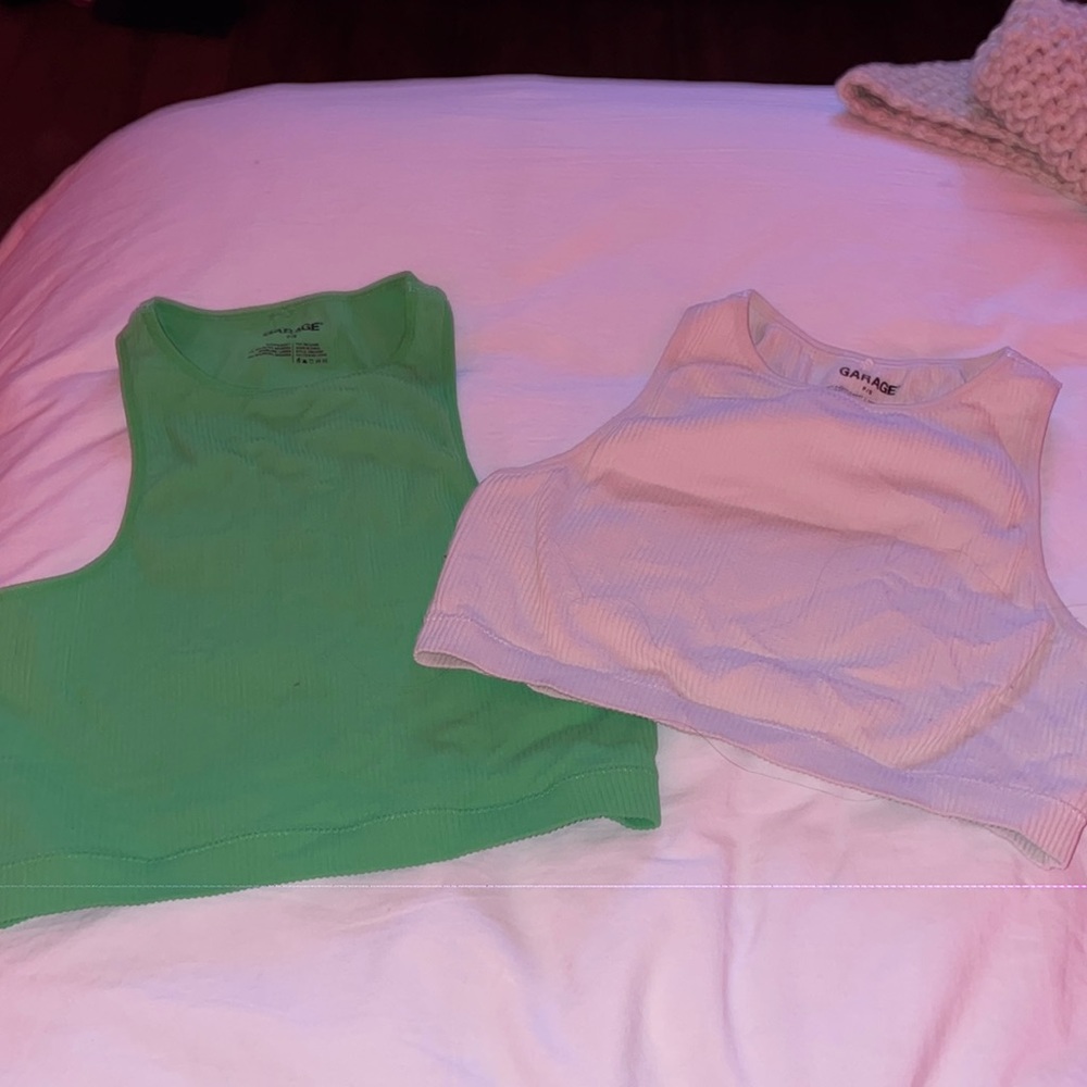 2 garage ripped cropped tank tops